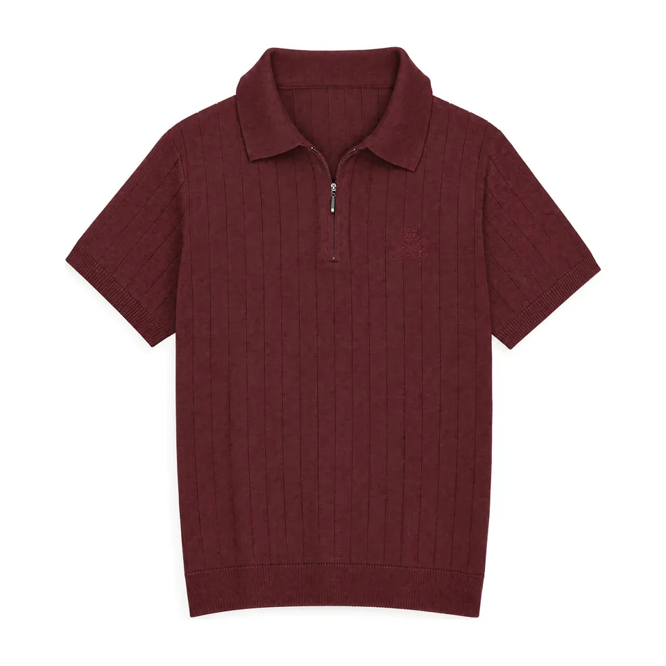 Loro Piana Ribbed Knit Zip Polo, Burgundy