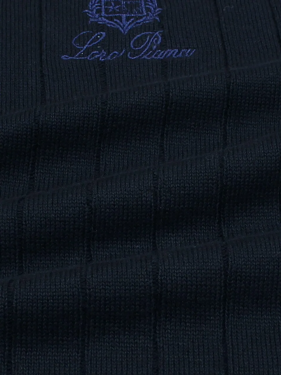 Loro Piana Ribbed Knit Zip Polo, Navy (2)