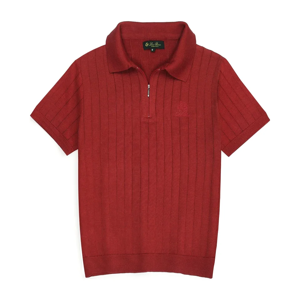 Loro Piana Ribbed Knit Zip Polo, Red