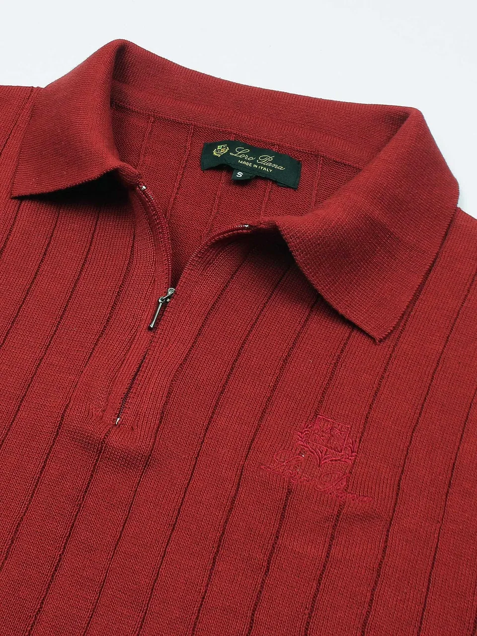 Loro Piana Ribbed Knit Zip Polo, Red (2)