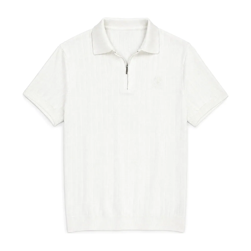 Loro Piana Ribbed Knit Zip Polo, White