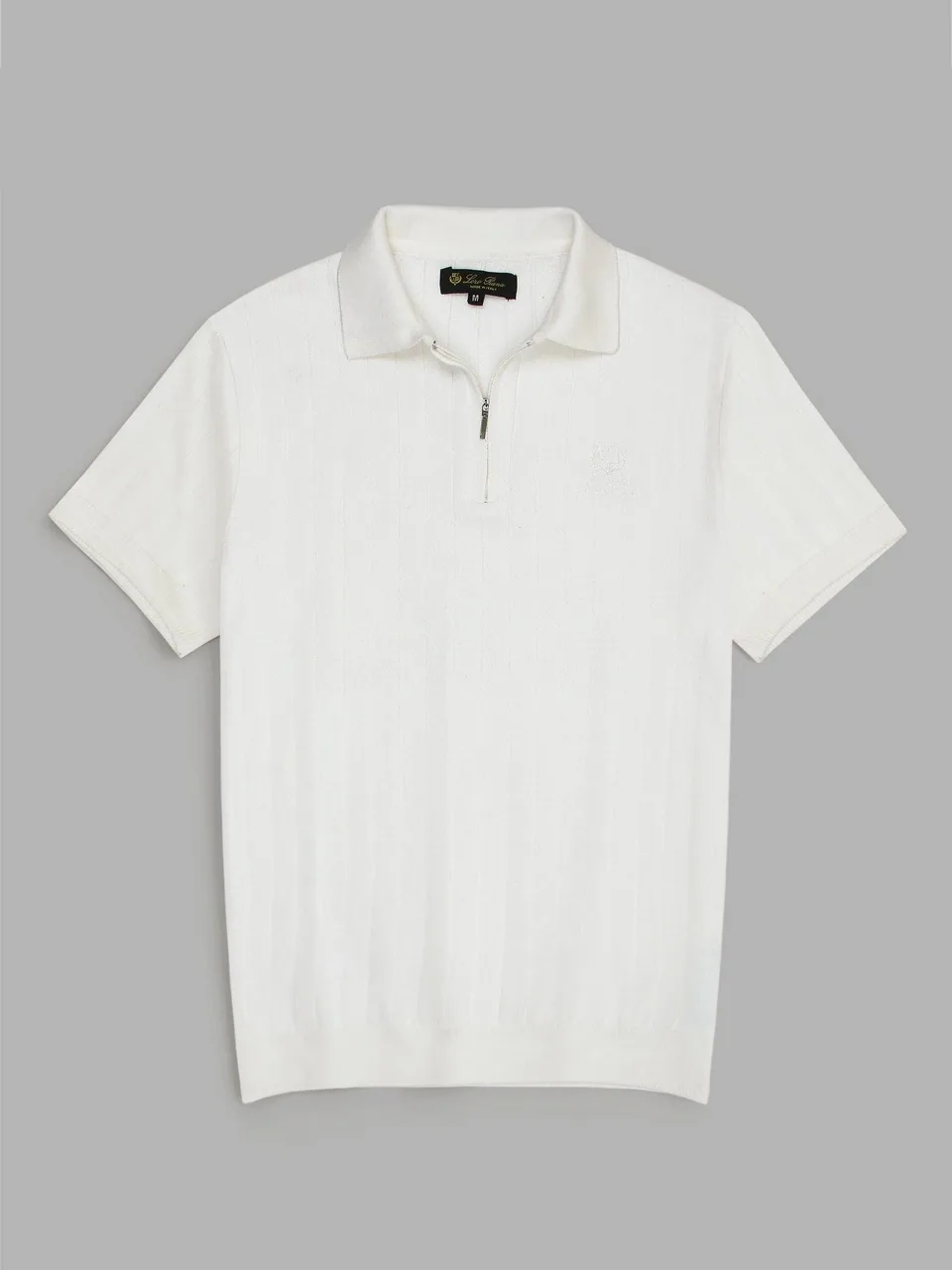 Loro Piana Ribbed Knit Zip Polo, White (4)
