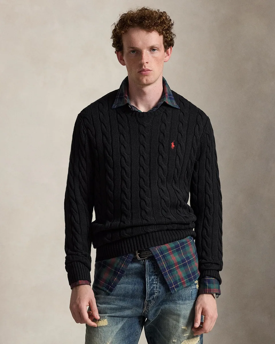 Ralph Lauren Cable-Knit Crewneck Sweater, Black (2)