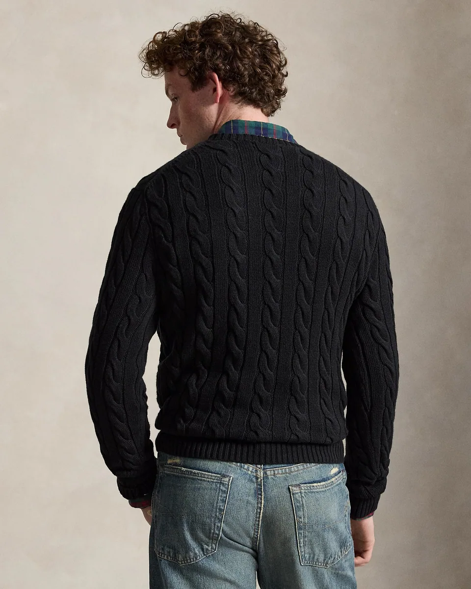 Ralph Lauren Cable-Knit Crewneck Sweater, Black (4)