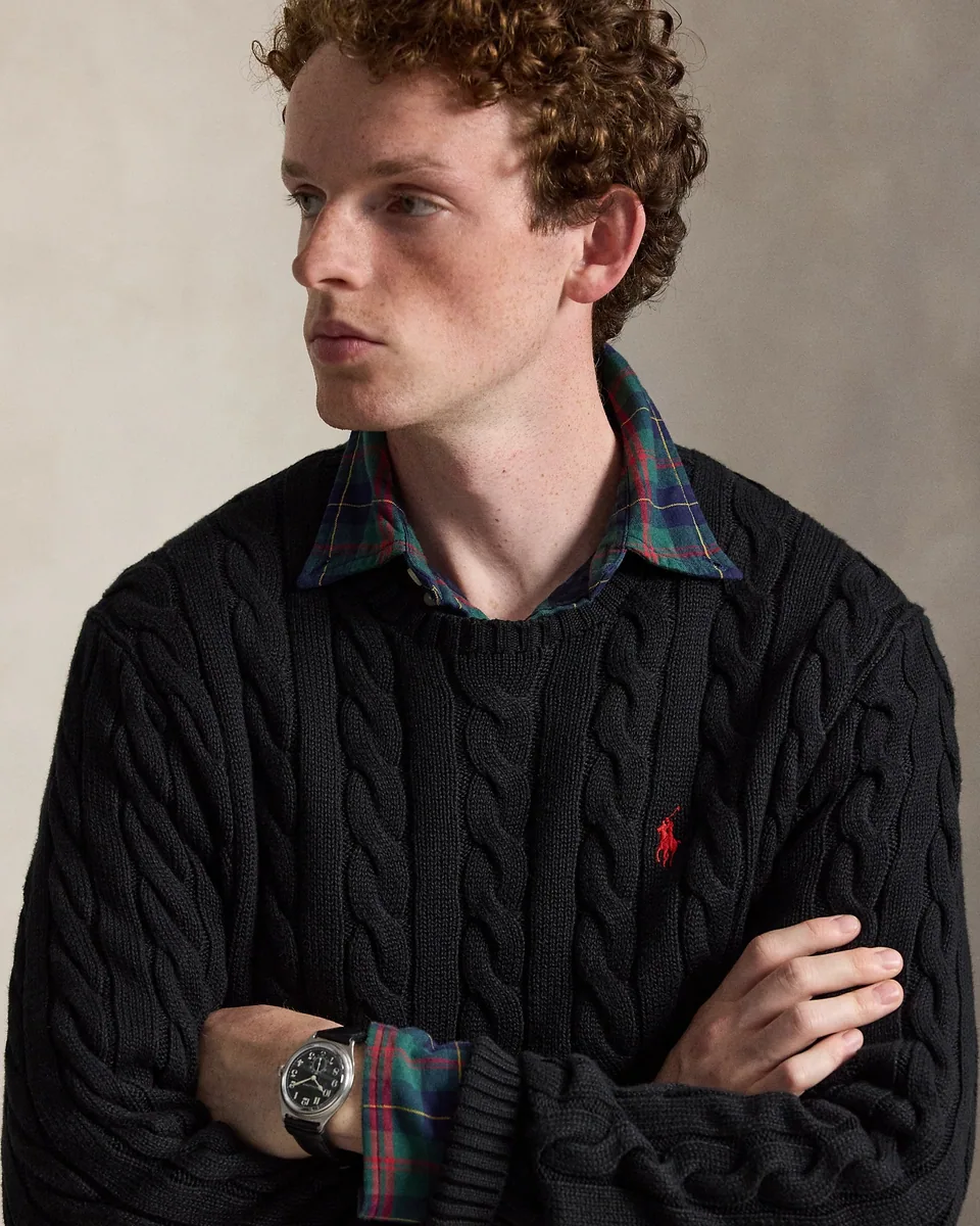 Ralph Lauren Cable-Knit Crewneck Sweater, Black (5)