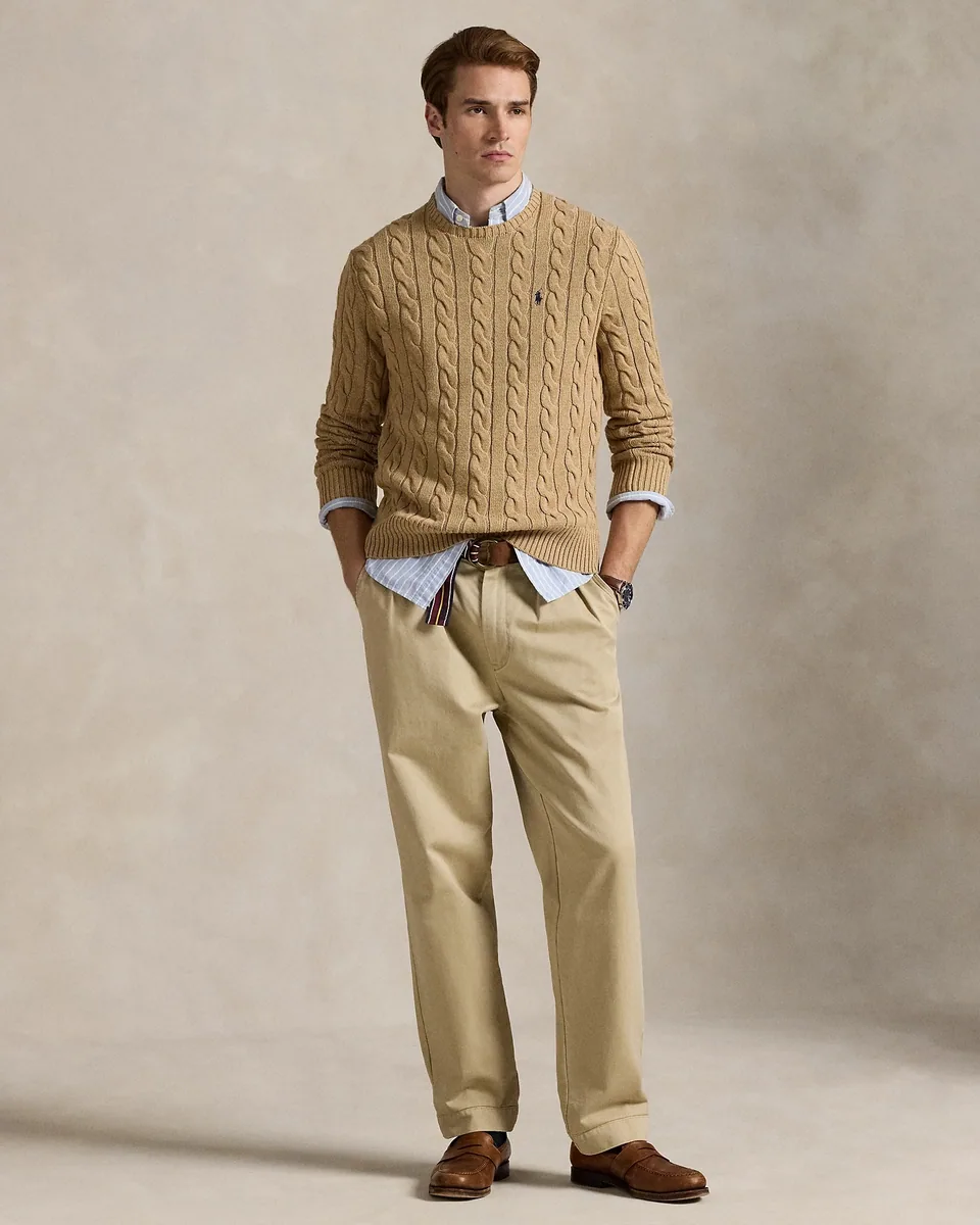 Ralph Lauren Cable-Knit Crewneck Sweater, Camel Melange (3)