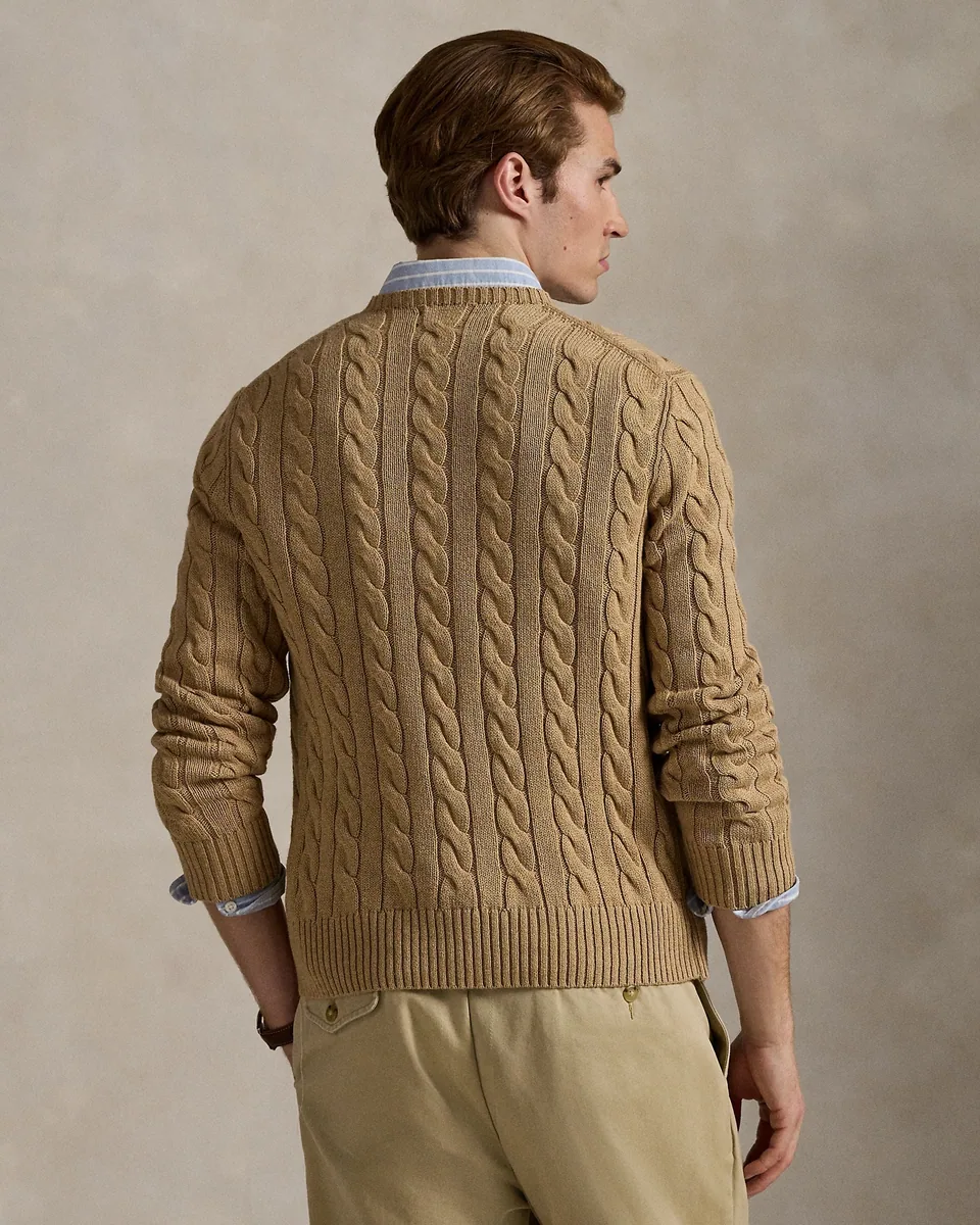 Ralph Lauren Cable-Knit Crewneck Sweater, Camel Melange (4)
