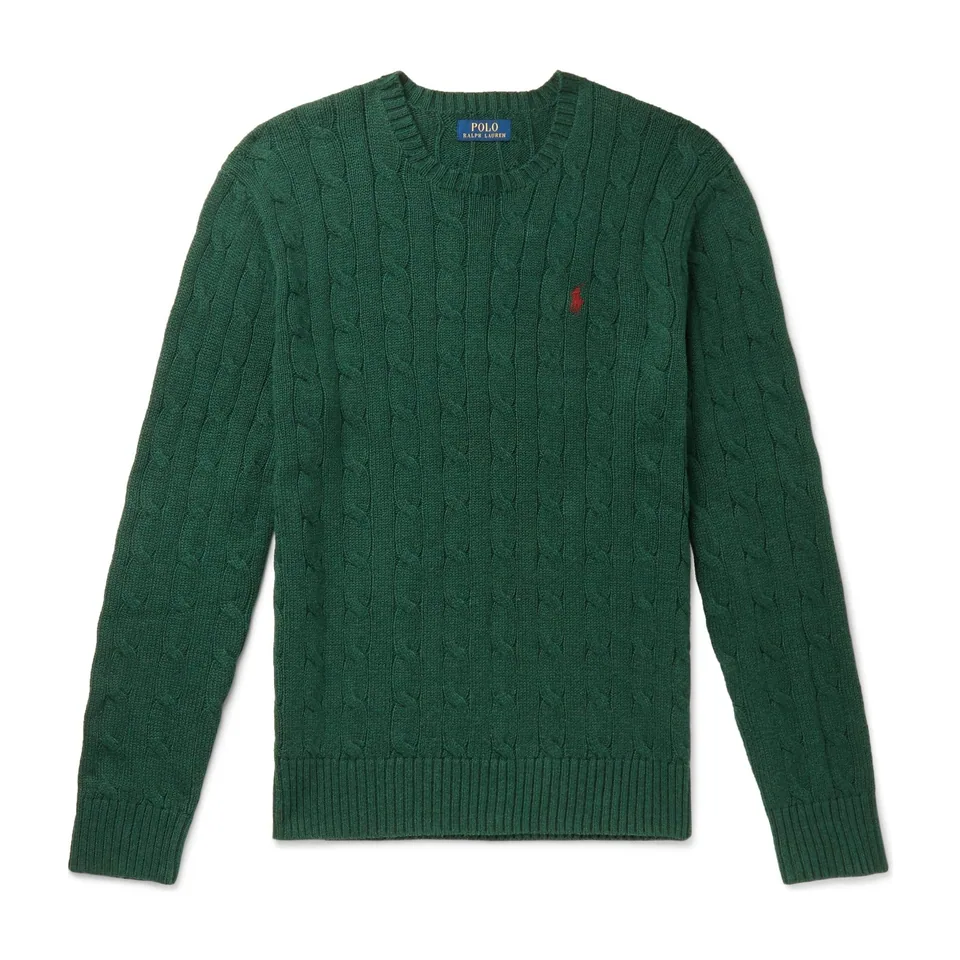 Ralph Lauren Cable-Knit Crewneck Sweater, Green (Red Pony)