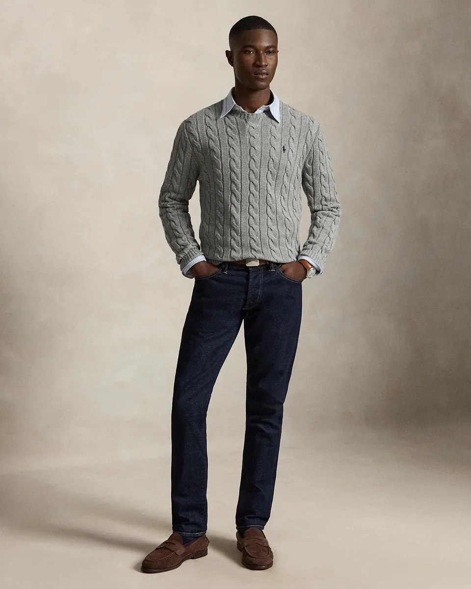 Ralph Lauren Cable-Knit Crewneck Sweater, Grey Heather (3)