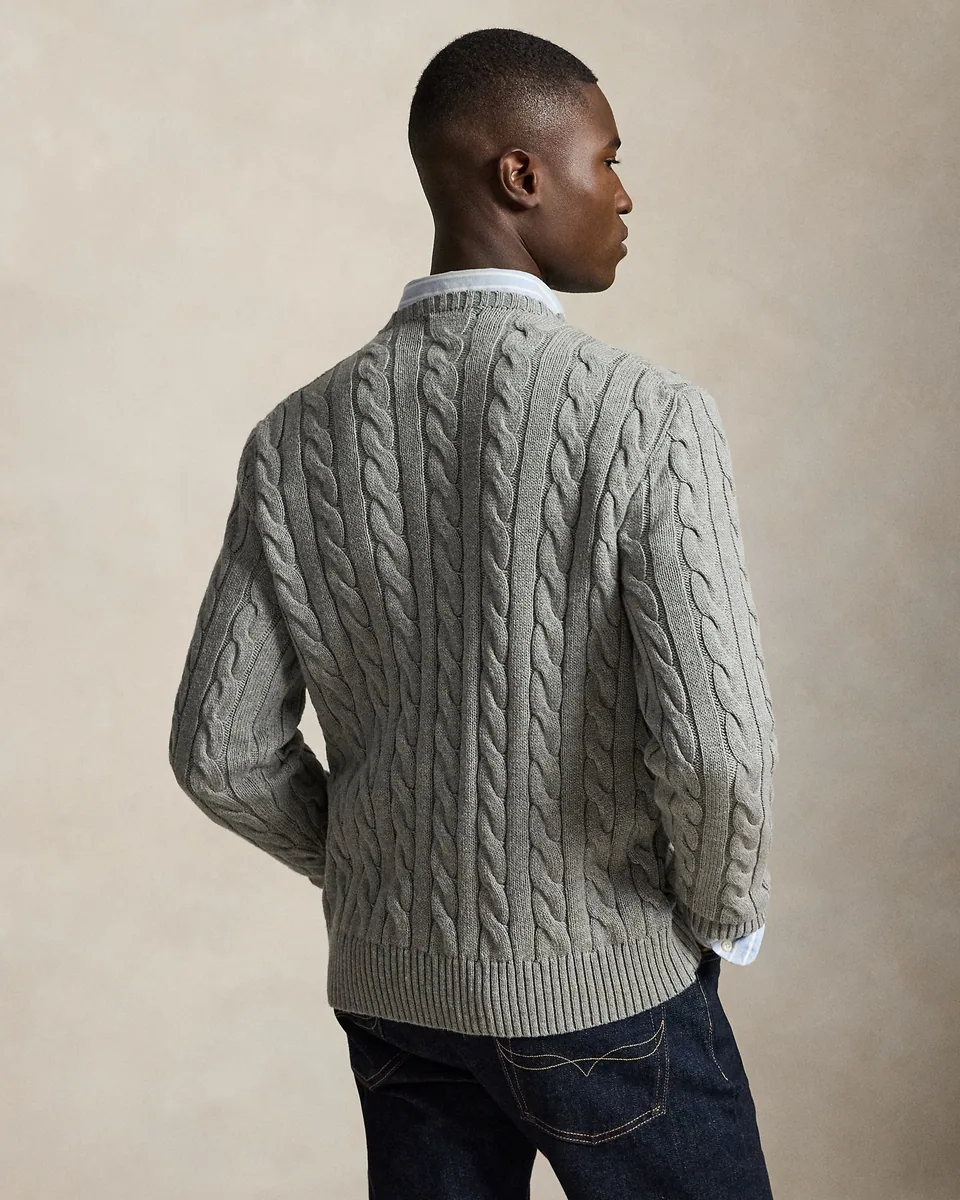 Ralph Lauren Cable-Knit Crewneck Sweater, Grey Heather (4)