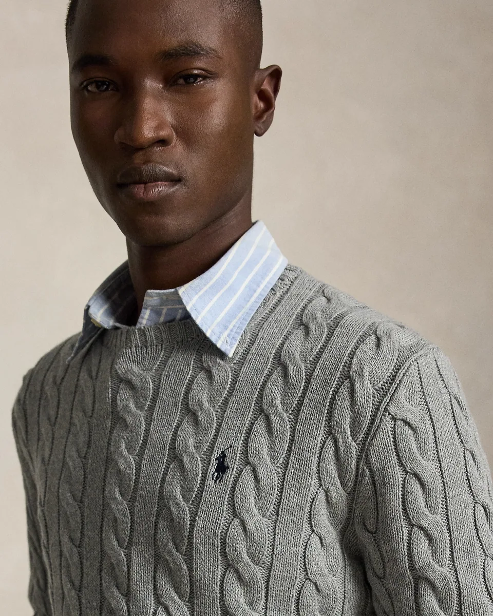 Ralph Lauren Cable-Knit Crewneck Sweater, Grey Heather (5)