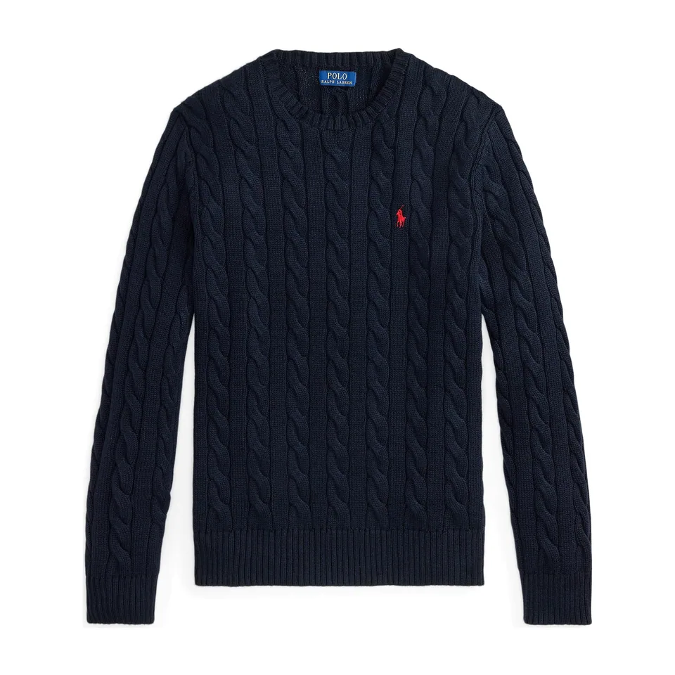Ralph Lauren Cable-Knit Crewneck Sweater, Hunter Navy (Red Pony)