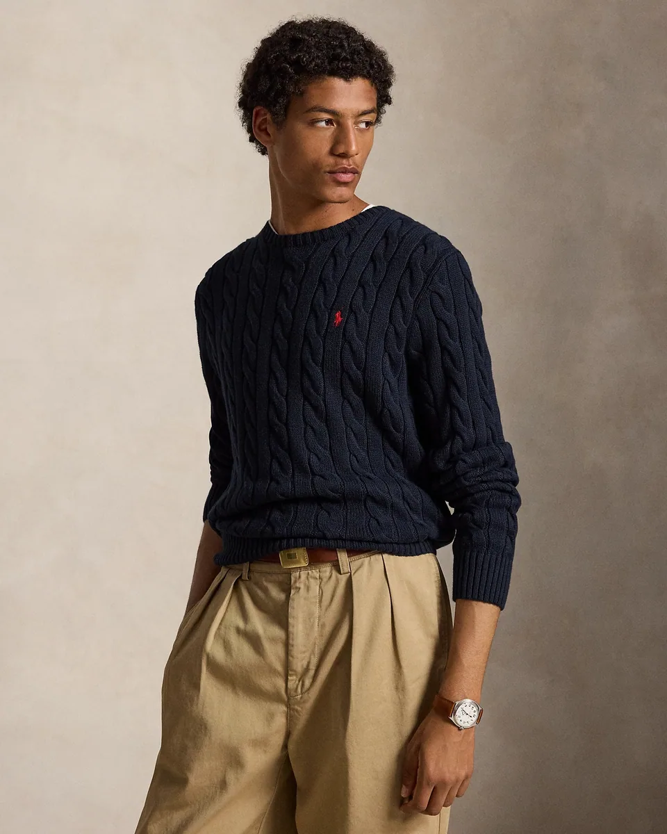Ralph Lauren Cable-Knit Crewneck Sweater, Hunter Navy (Red Pony) (2)