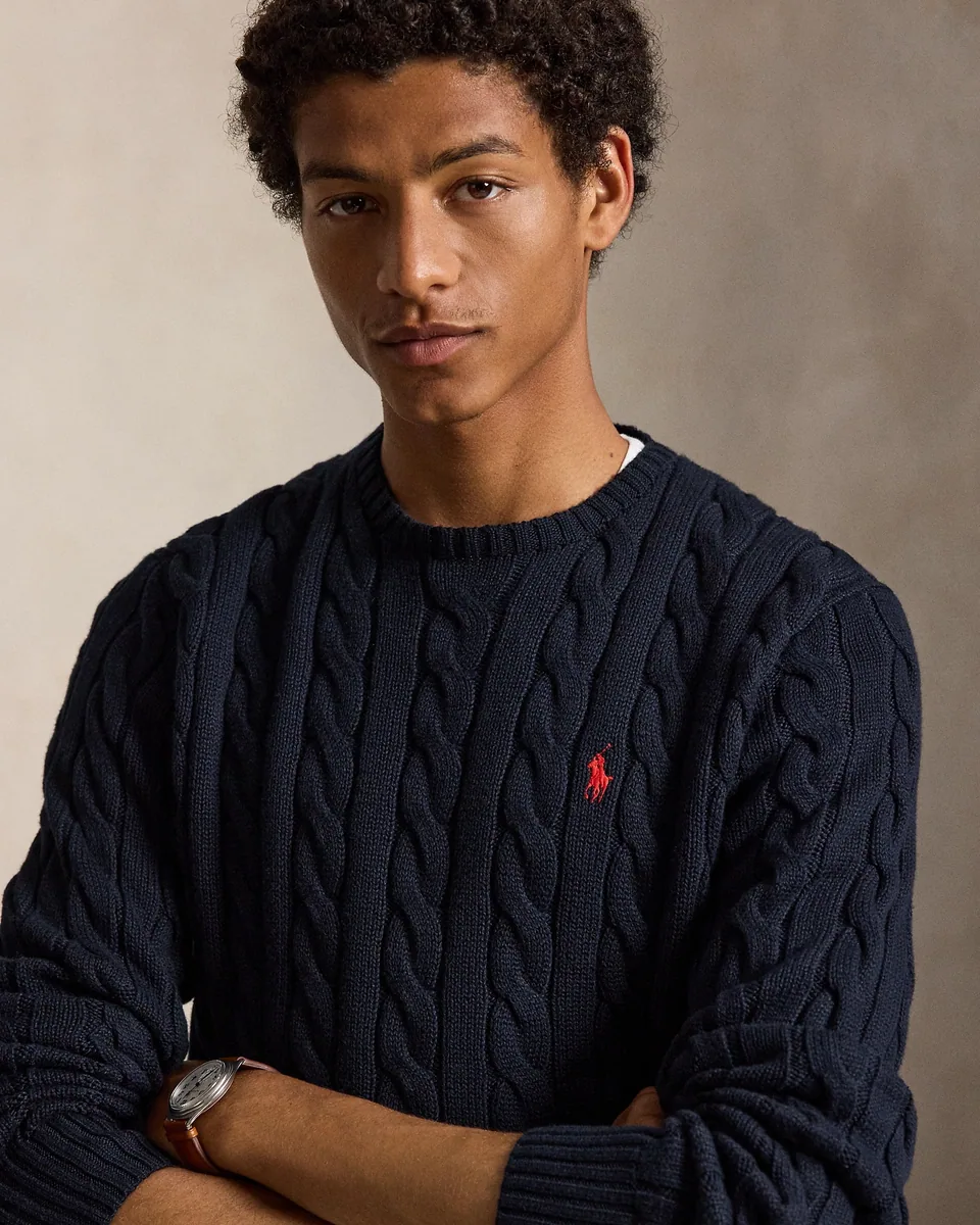 Ralph Lauren Cable-Knit Crewneck Sweater, Hunter Navy (Red Pony) (5)