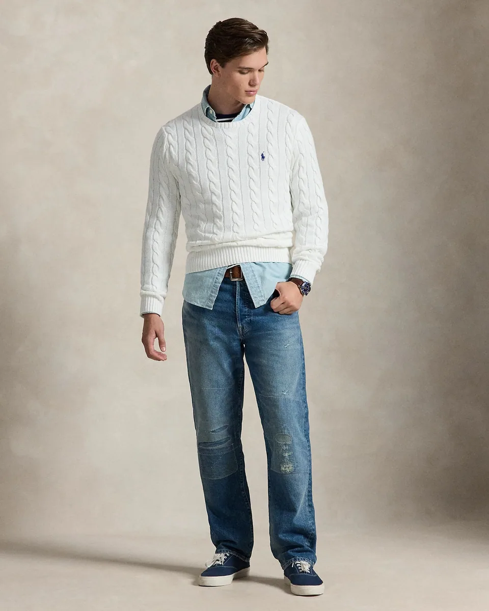 Ralph Lauren Cable-Knit Crewneck Sweater, White (3)