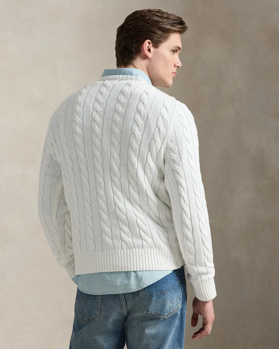Ralph Lauren Cable-Knit Crewneck Sweater, White (4)