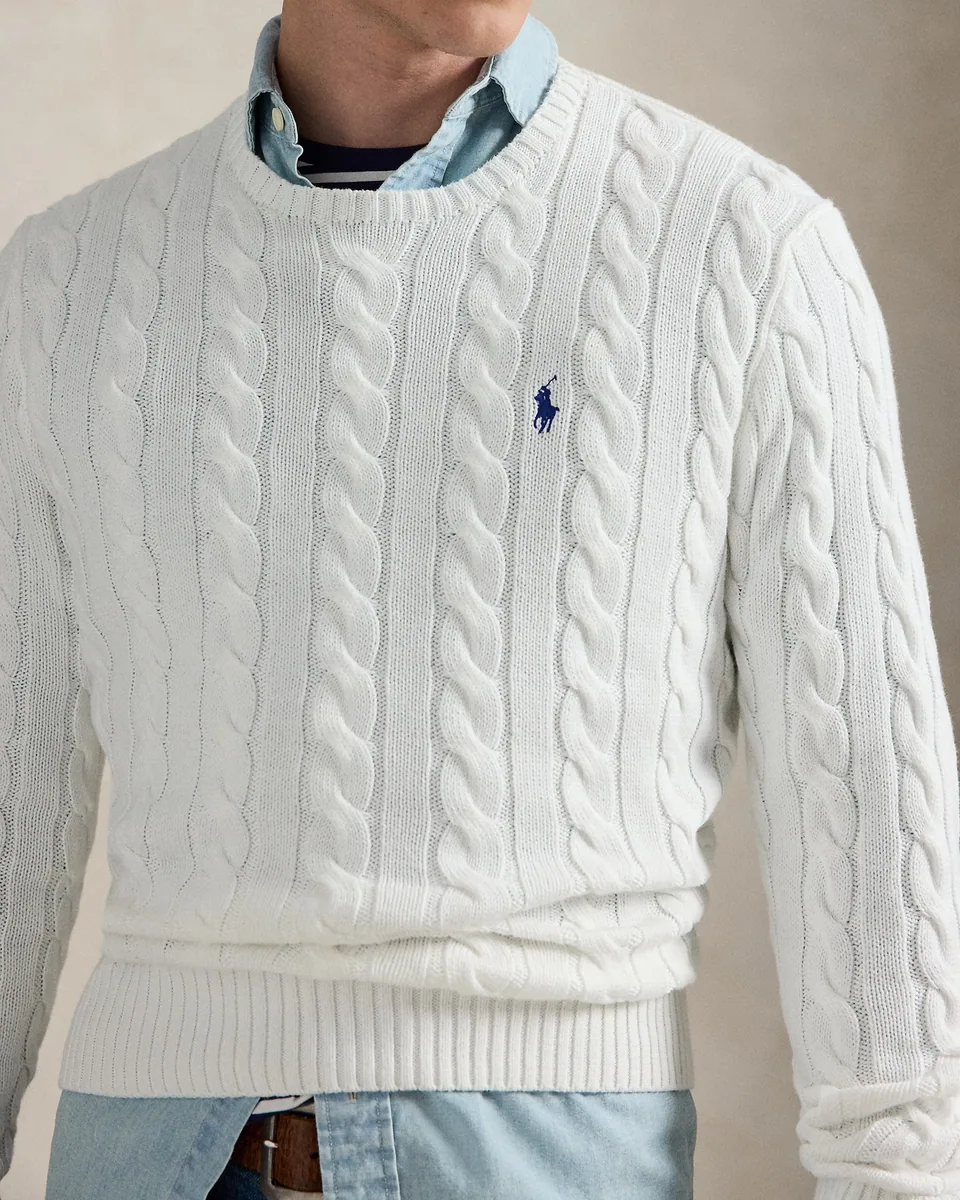Ralph Lauren Cable-Knit Crewneck Sweater, White (5)