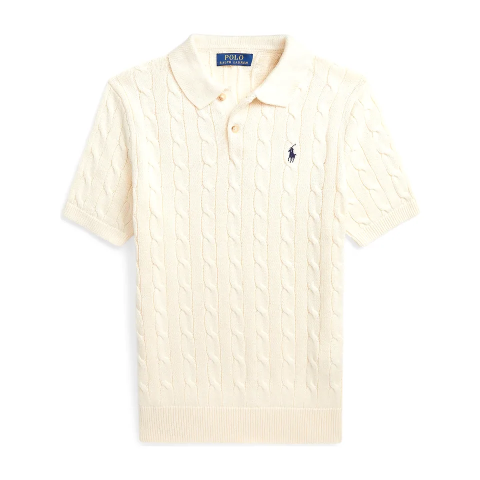 Ralph Lauren Cable-Knit Polo Sweater (Short Sleeve), Andover Cream