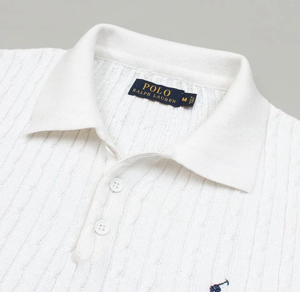 Ralph Lauren Cable-Knit Polo Sweater (Short Sleeve), Andover Cream (3)