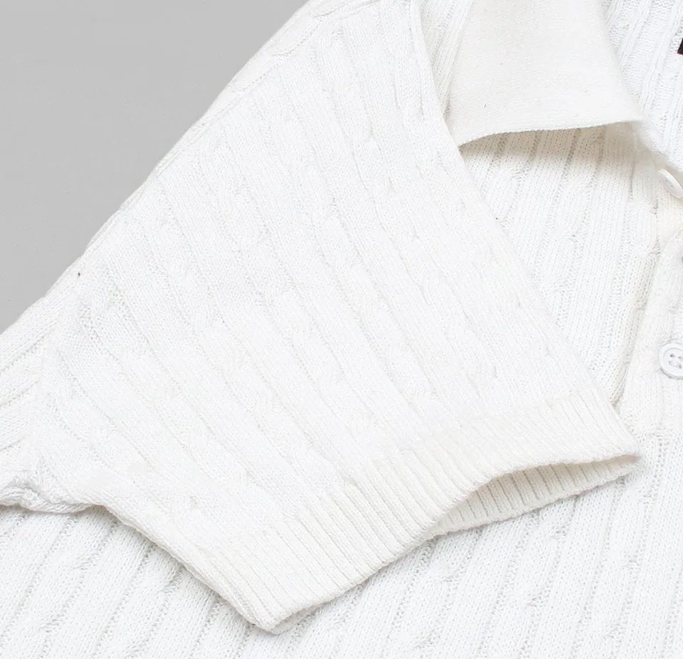 Ralph Lauren Cable-Knit Polo Sweater (Short Sleeve), Andover Cream (6)
