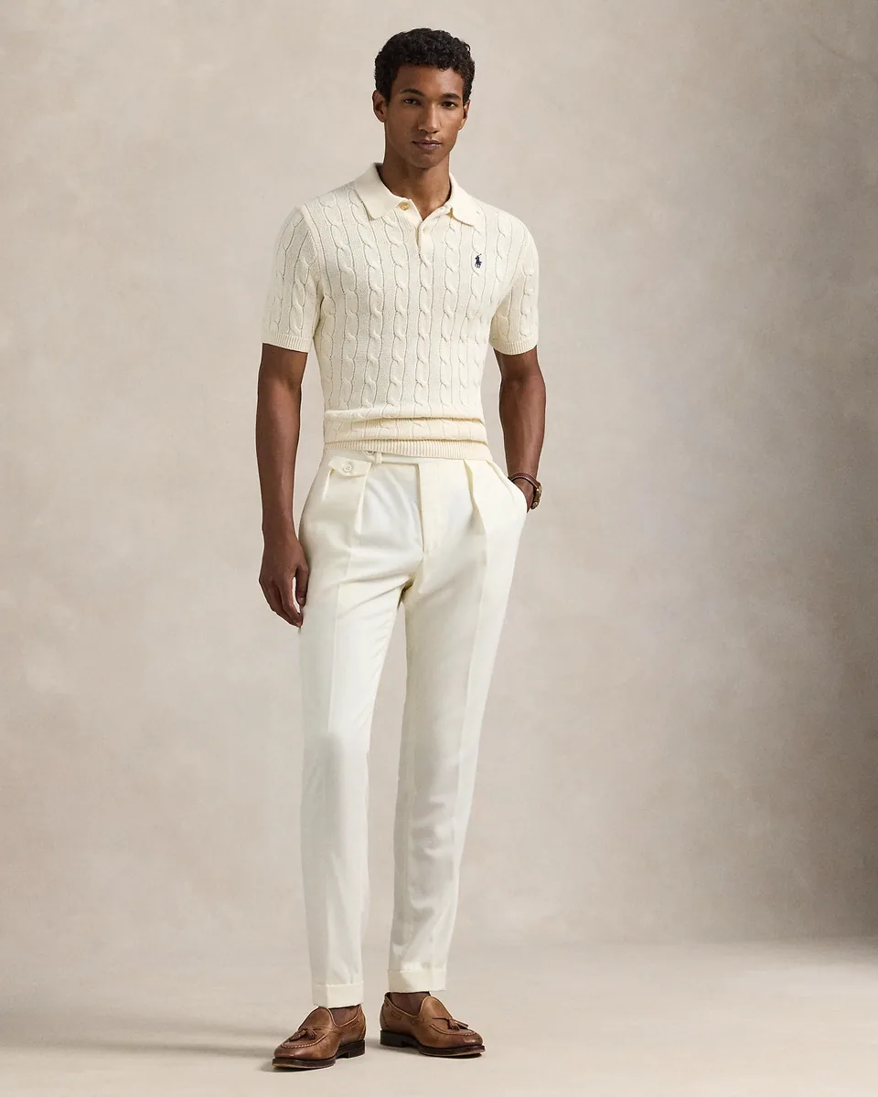 Ralph Lauren Cable-Knit Polo Sweater (Short Sleeve), Andover Cream (8)