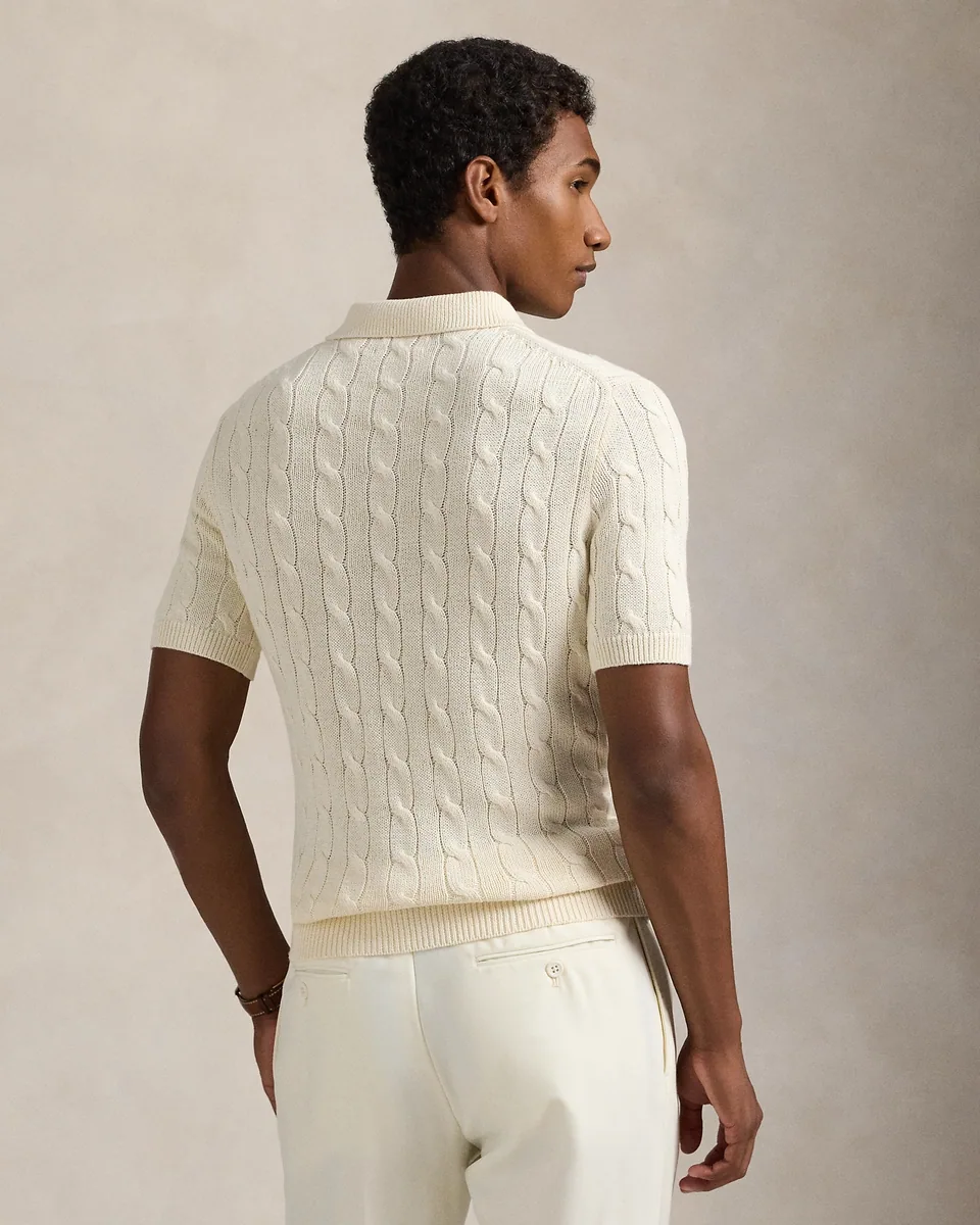 Ralph Lauren Cable-Knit Polo Sweater (Short Sleeve), Andover Cream (9)