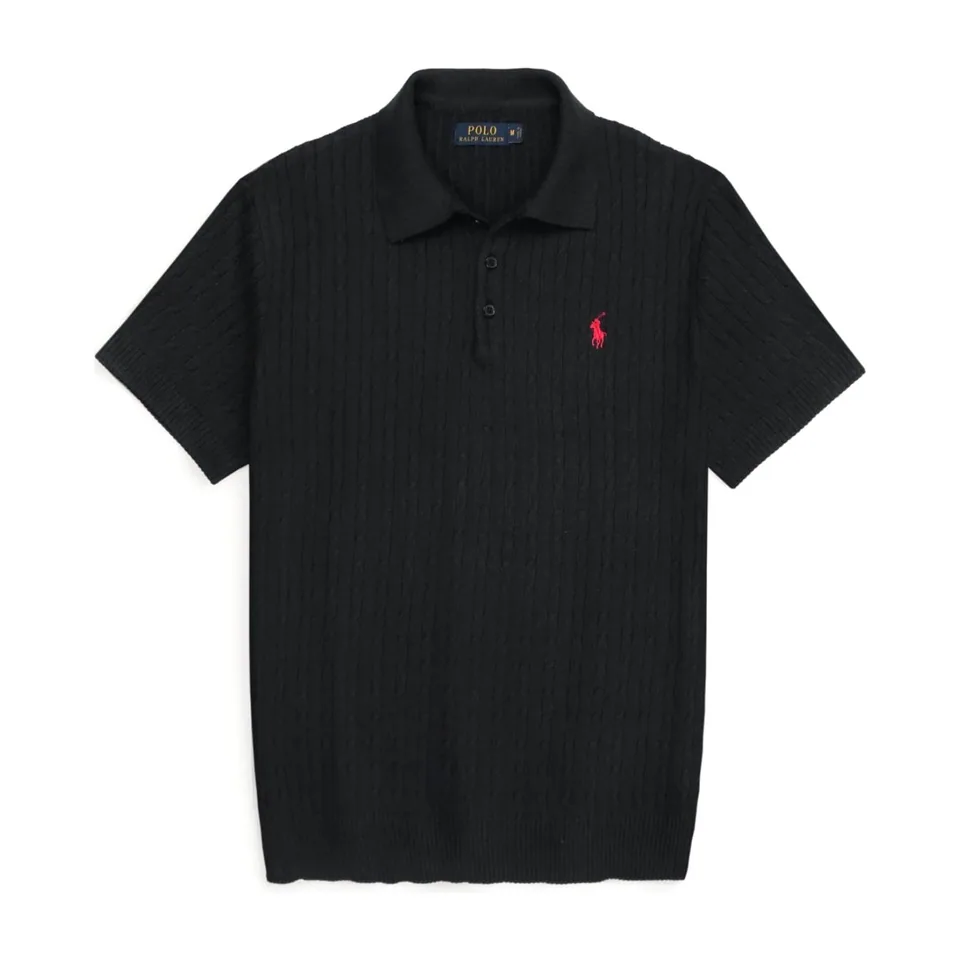 Ralph Lauren Cable-Knit Polo Sweater (Short Sleeve), Black