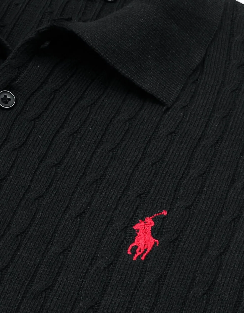 Ralph Lauren Cable-Knit Polo Sweater (Short Sleeve), Black (4)