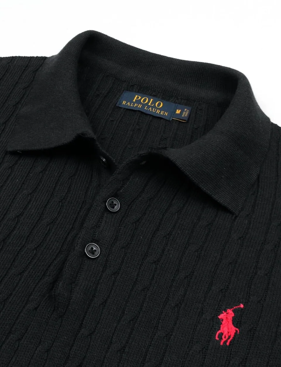 Ralph Lauren Cable-Knit Polo Sweater (Short Sleeve), Black (6)