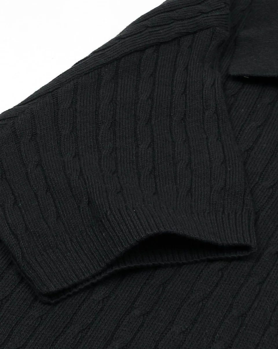 Ralph Lauren Cable-Knit Polo Sweater (Short Sleeve), Black (7)