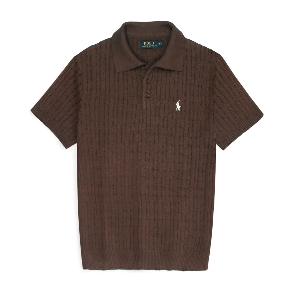 Ralph Lauren Cable-Knit Polo Sweater (Short Sleeve), Brown