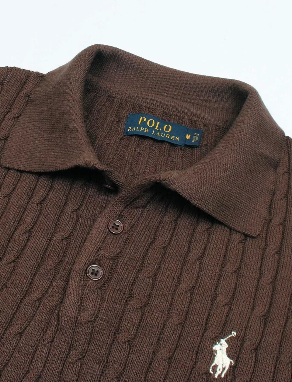 Ralph Lauren Cable-Knit Polo Sweater (Short Sleeve), Brown (2)