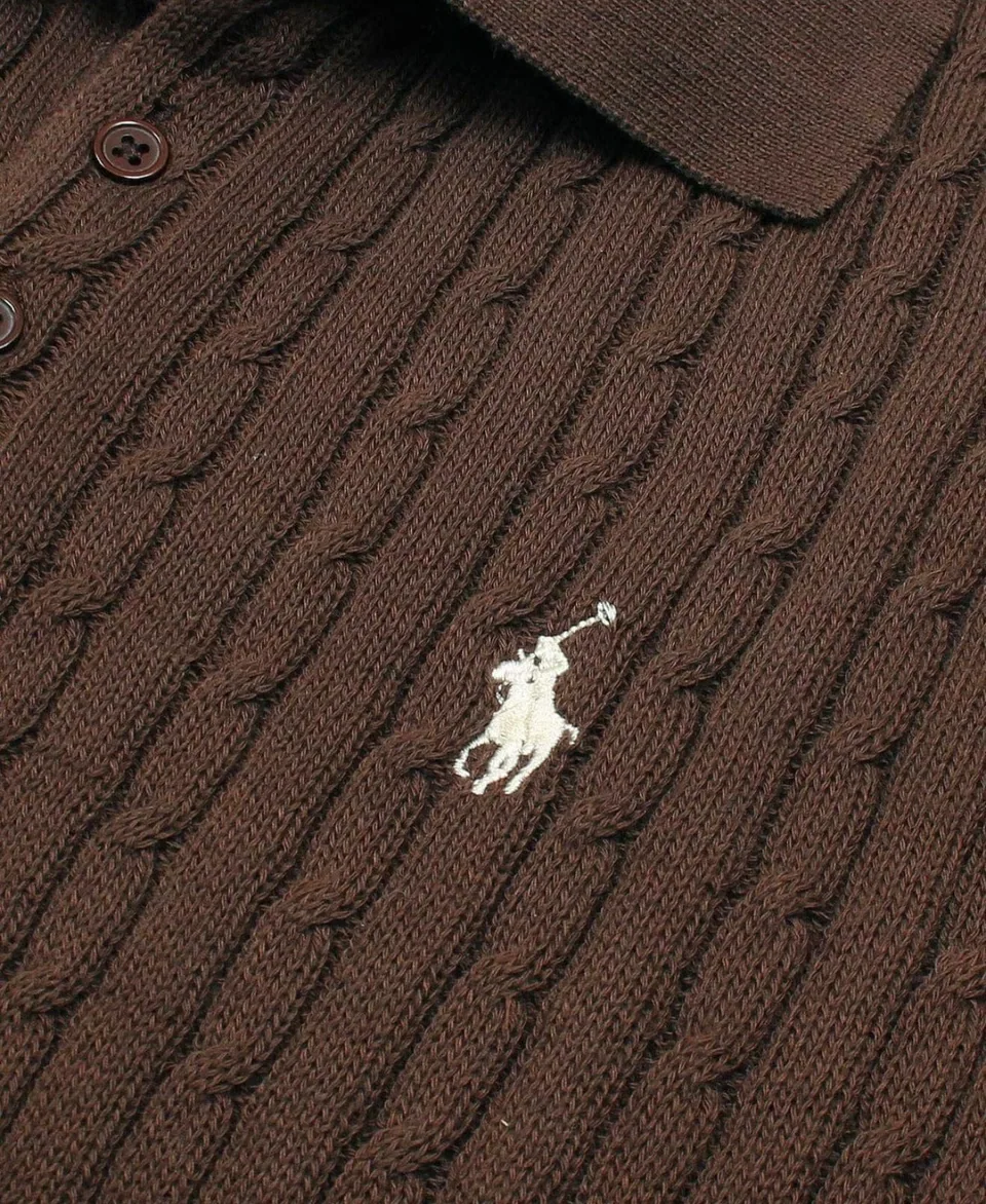 Ralph Lauren Cable-Knit Polo Sweater (Short Sleeve), Brown (4)