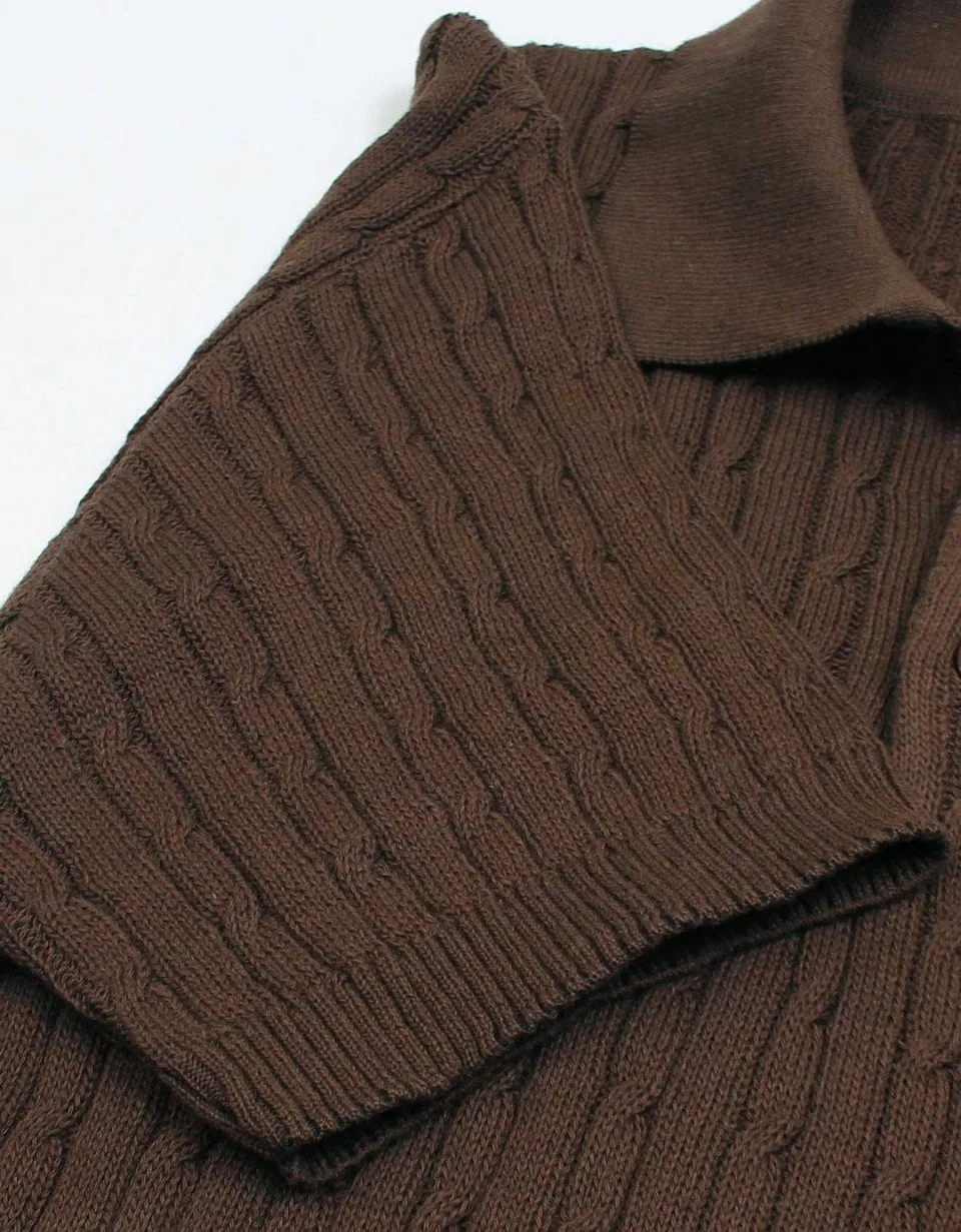Ralph Lauren Cable-Knit Polo Sweater (Short Sleeve), Brown (6)