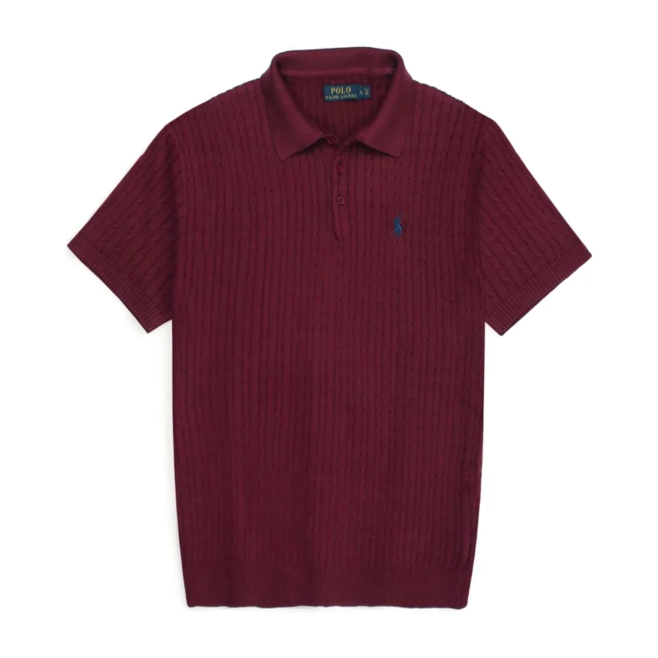 Ralph Lauren Cable-Knit Polo Sweater (Short Sleeve), Burgundy