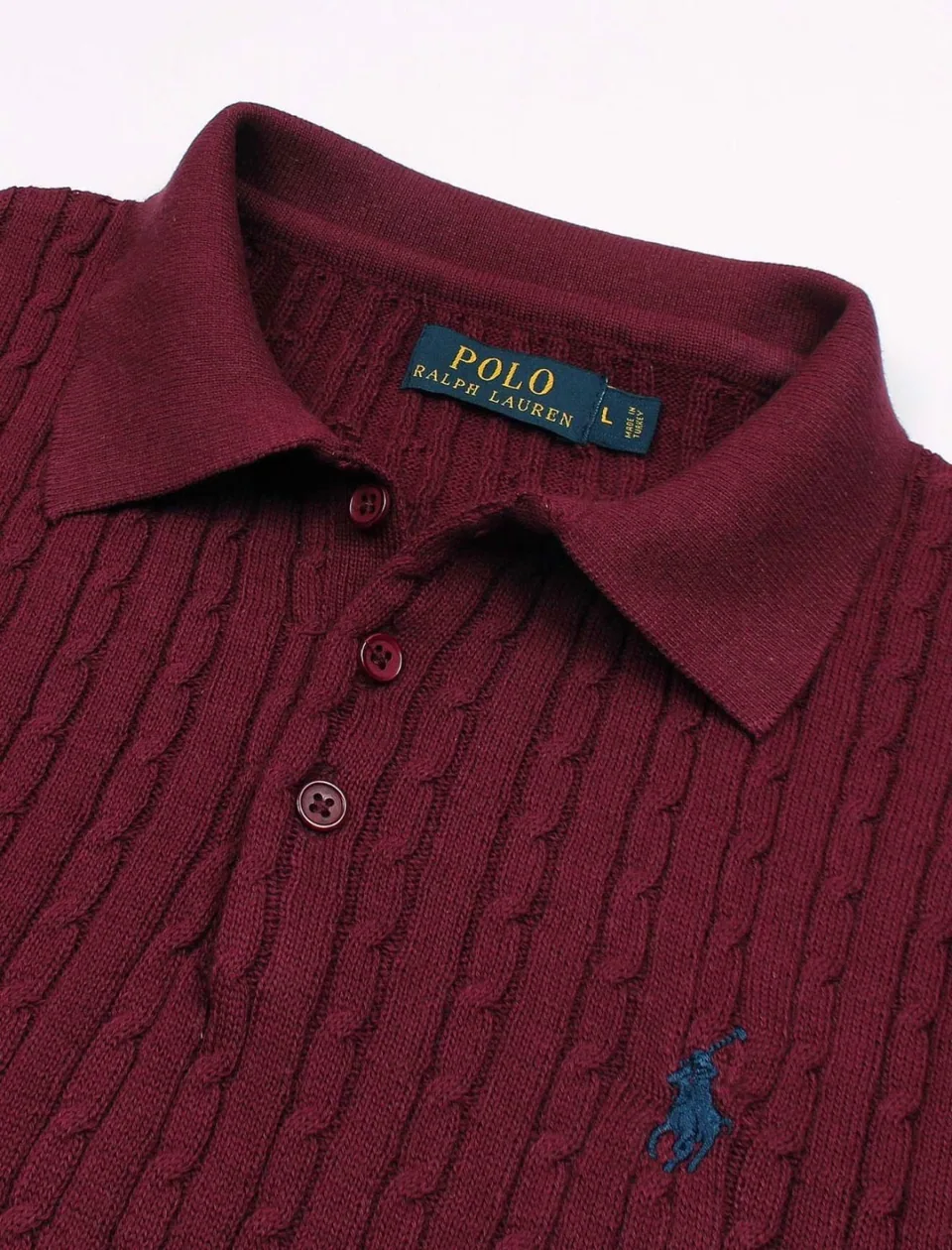 Ralph Lauren Cable-Knit Polo Sweater (Short Sleeve), Burgundy (2)