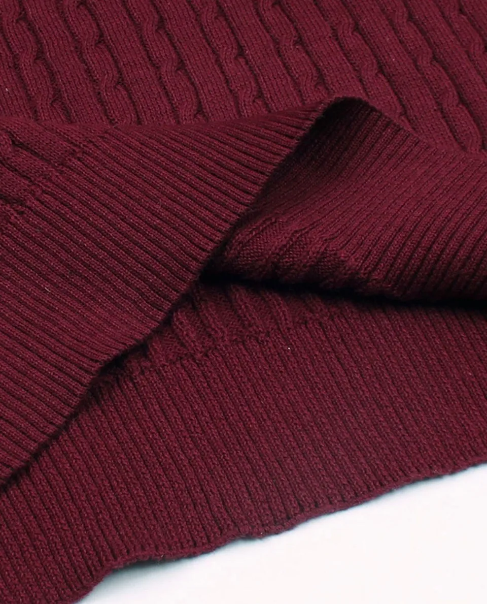 Ralph Lauren Cable-Knit Polo Sweater (Short Sleeve), Burgundy (3)