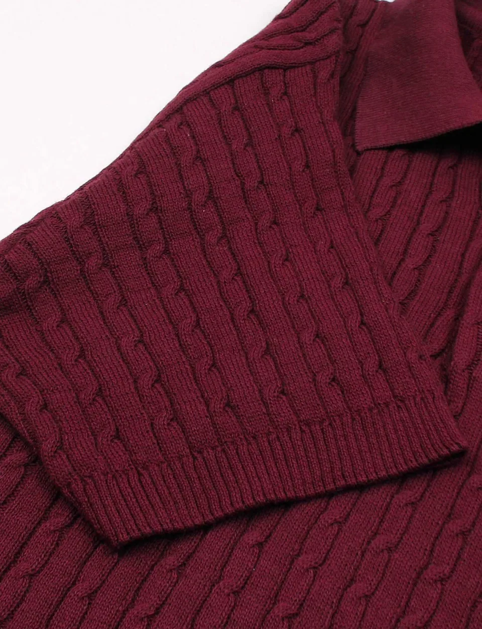 Ralph Lauren Cable-Knit Polo Sweater (Short Sleeve), Burgundy (5)