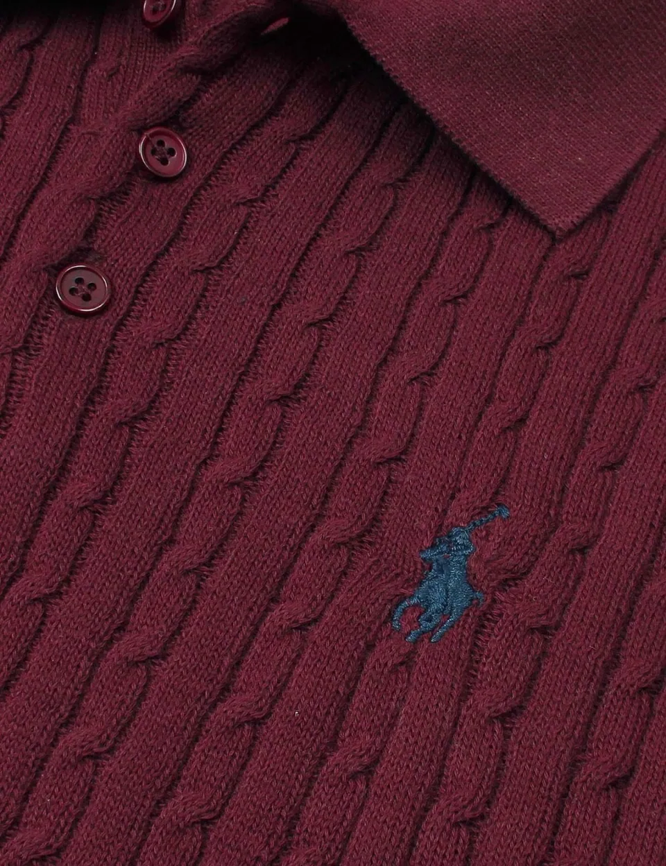 Ralph Lauren Cable-Knit Polo Sweater (Short Sleeve), Burgundy (6)