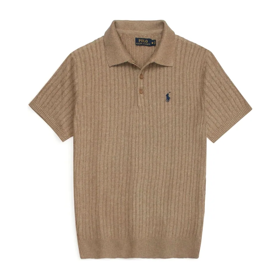Ralph Lauren Cable-Knit Polo Sweater (Short Sleeve), Camel