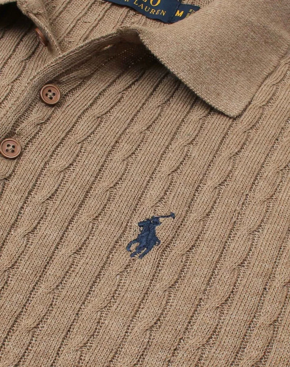 Ralph Lauren Cable-Knit Polo Sweater (Short Sleeve), Camel (3)
