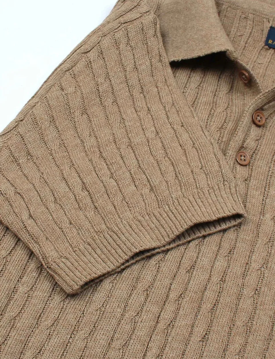 Ralph Lauren Cable-Knit Polo Sweater (Short Sleeve), Camel (4)