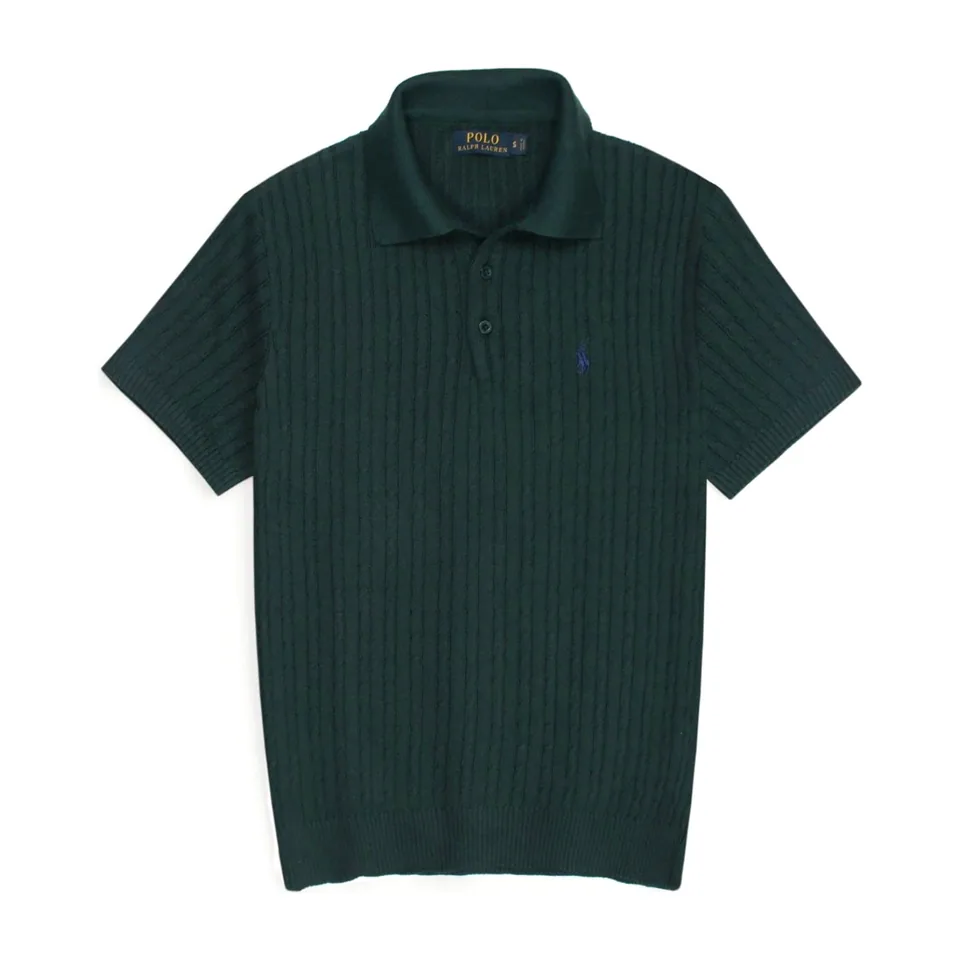 Ralph Lauren Cable-Knit Polo Sweater (Short Sleeve), Dark Green