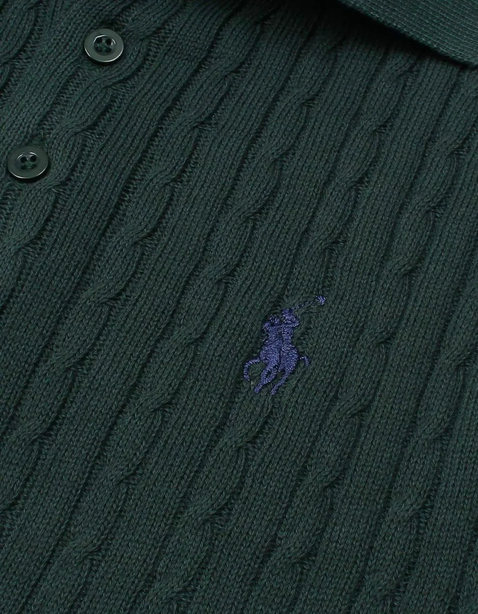 Ralph Lauren Cable-Knit Polo Sweater (Short Sleeve), Dark Green (4)
