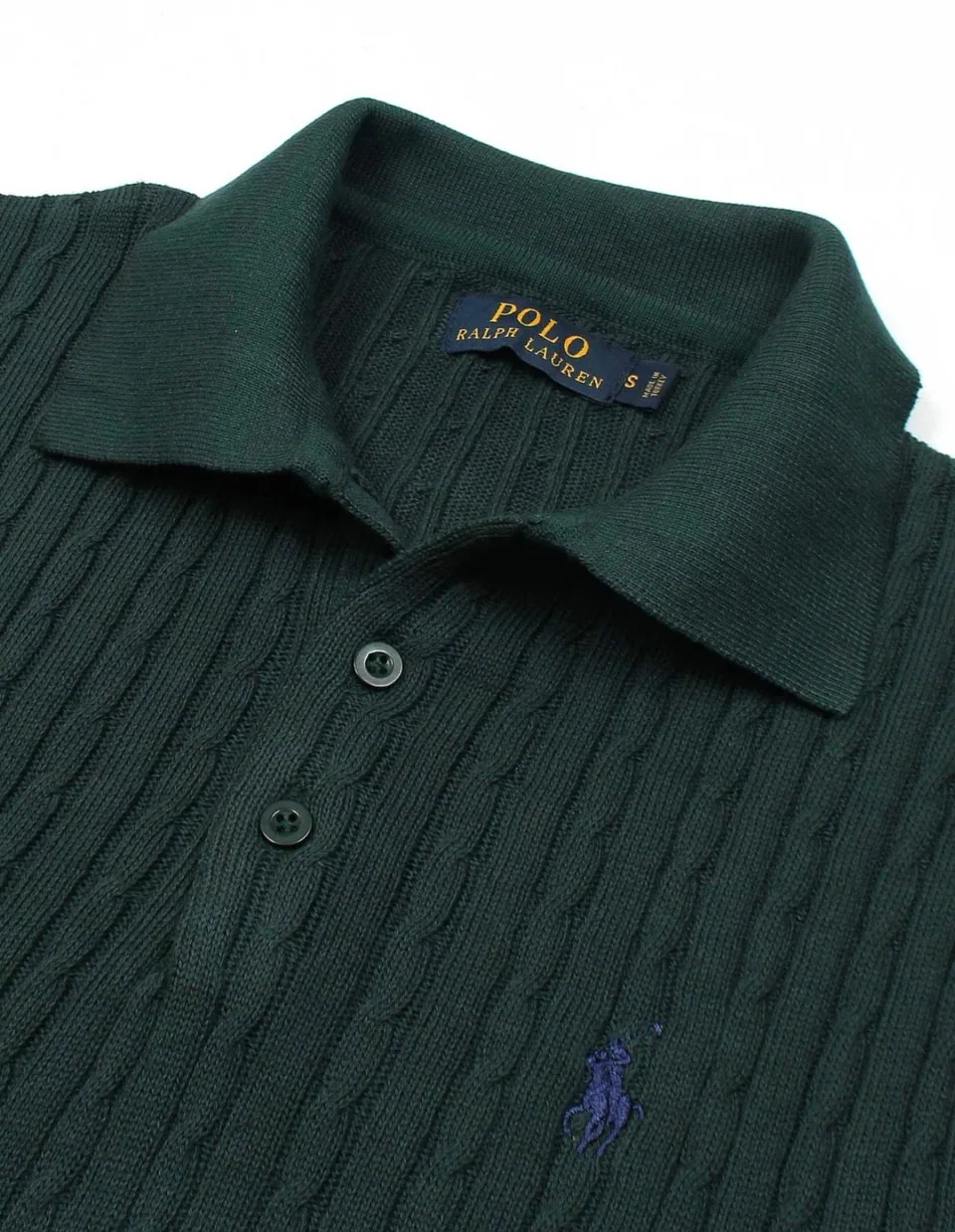 Ralph Lauren Cable-Knit Polo Sweater (Short Sleeve), Dark Green (6)