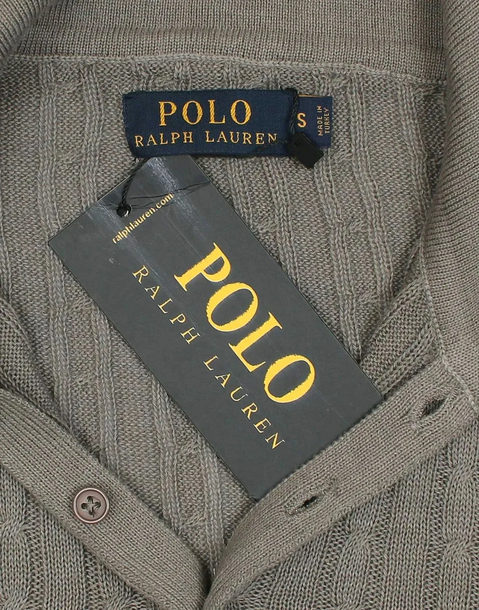 Ralph Lauren Cable-Knit Polo Sweater (Short Sleeve), Fawn Grey Heather (2)