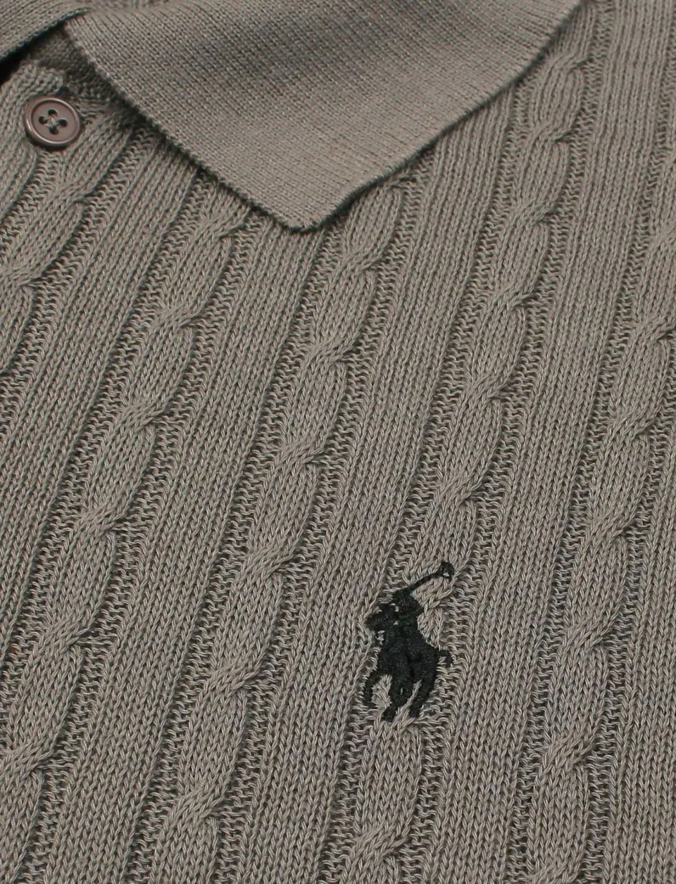 Ralph Lauren Cable-Knit Polo Sweater (Short Sleeve), Fawn Grey Heather (5)