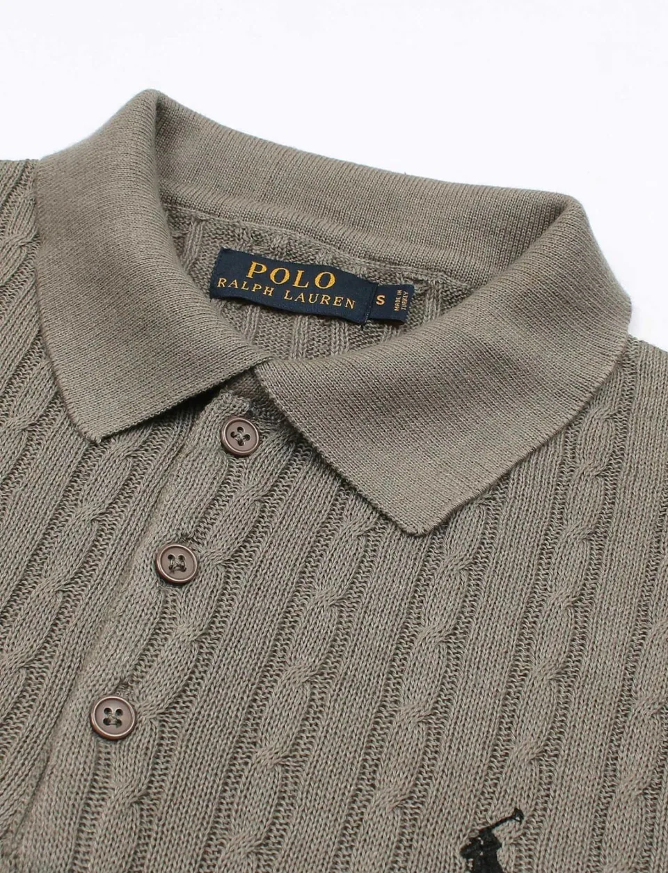 Ralph Lauren Cable-Knit Polo Sweater (Short Sleeve), Fawn Grey Heather (6)