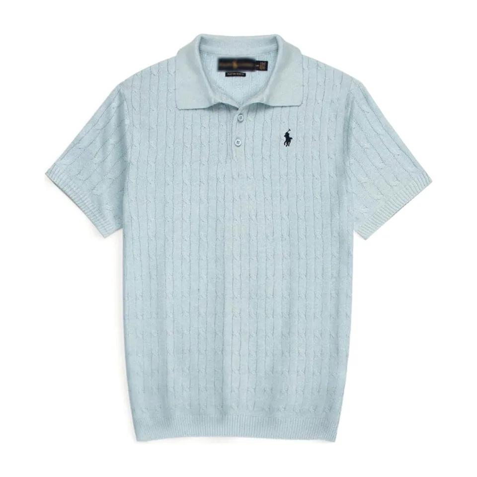 Ralph Lauren Cable-Knit Polo Sweater (Short Sleeve), Light Blue
