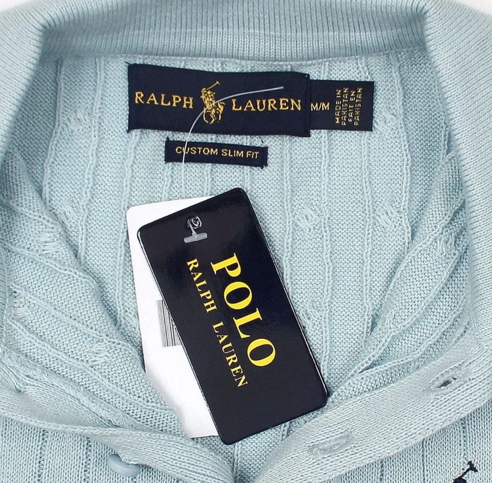 Ralph Lauren Cable-Knit Polo Sweater (Short Sleeve), Light Blue (2)